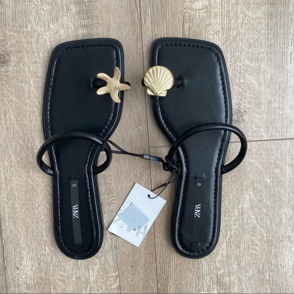 SOLD - Zara Starfish Seashell Metal Toe Detail Low Heel Sandal - Picture 6 of 11